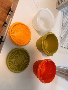 Vintage Tupperware with Lids - Orange, Olive, clear